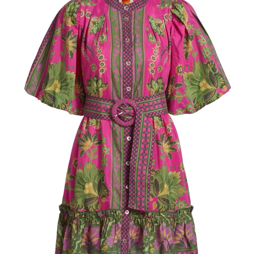FARM Rio Vibrant Pink and Green Mini Dress